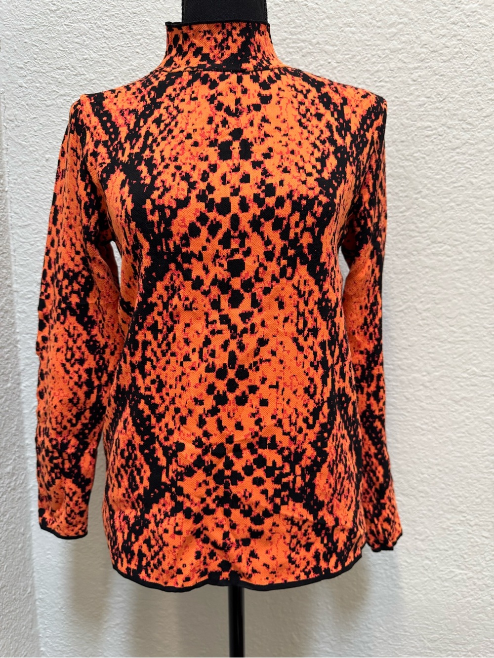 River Island Orange and Black High Neck Long Sleeve Knit Top